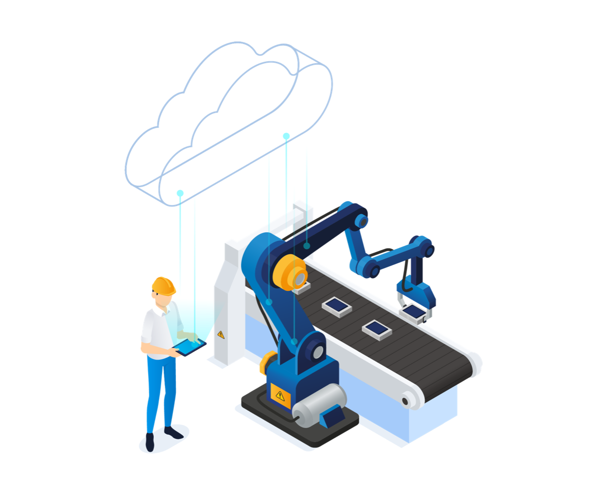 Cloud at the edge hovering over a manufacturing machine
